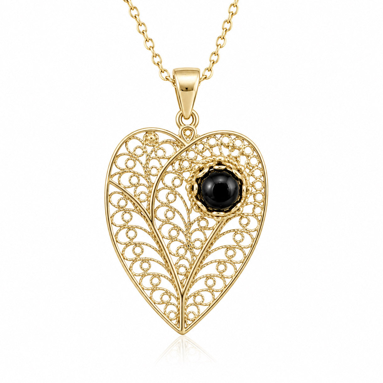 Black Onyx Heart Filigree Pendant