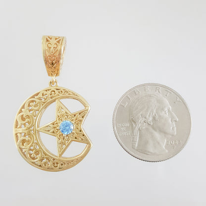 Crescent Moon Star Pendant with Sky Blue Topaz