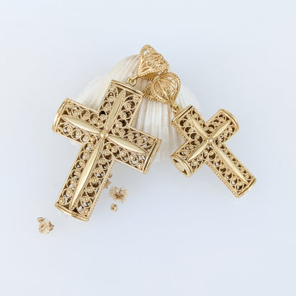 Reversible Scrollwork Cross Pendant with Dual Motif Design