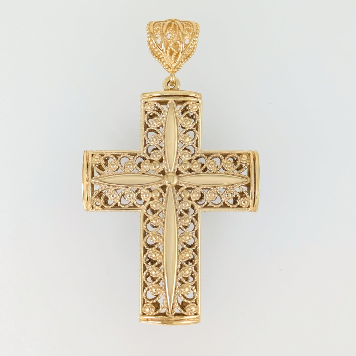 Reversible Scrollwork Filigree Cross Pendant with Dimensional Star Detail