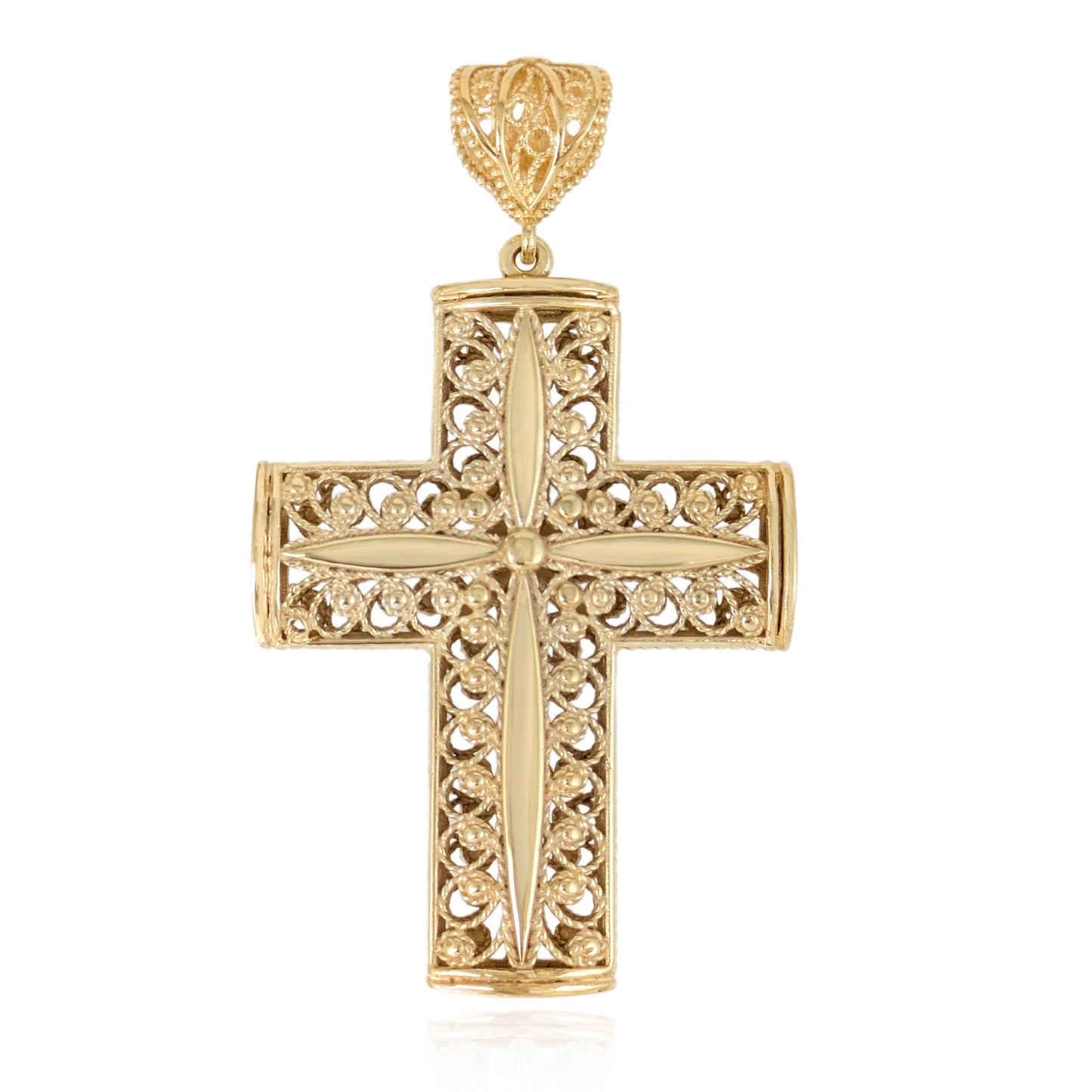 Reversible Scrollwork Filigree Cross Pendant with Dimensional Star Detail