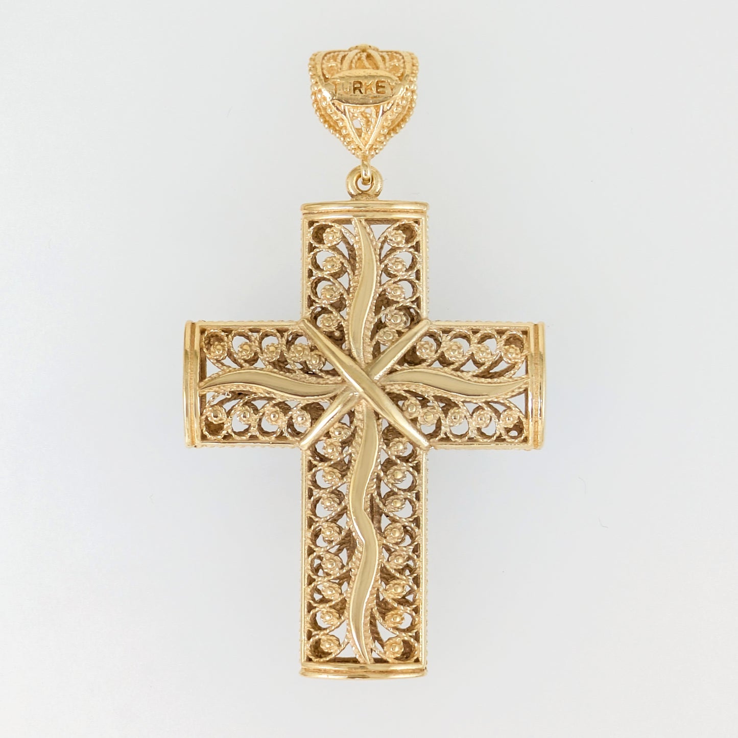 Reversible Scrollwork Filigree Cross Pendant with Dimensional Star Detail