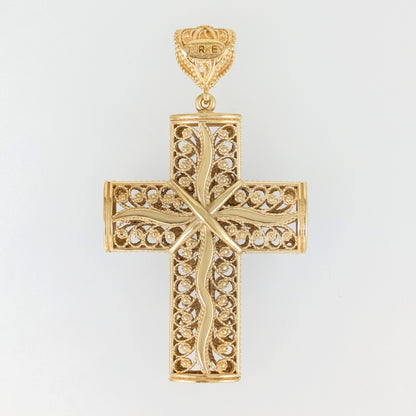 Reversible Scrollwork Filigree Cross Pendant with Dimensional Star Detail