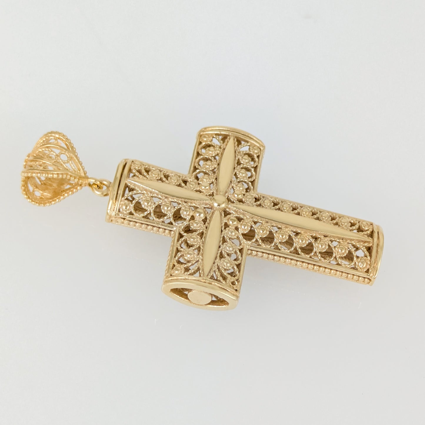 Reversible Scrollwork Filigree Cross Pendant with Dimensional Star Detail