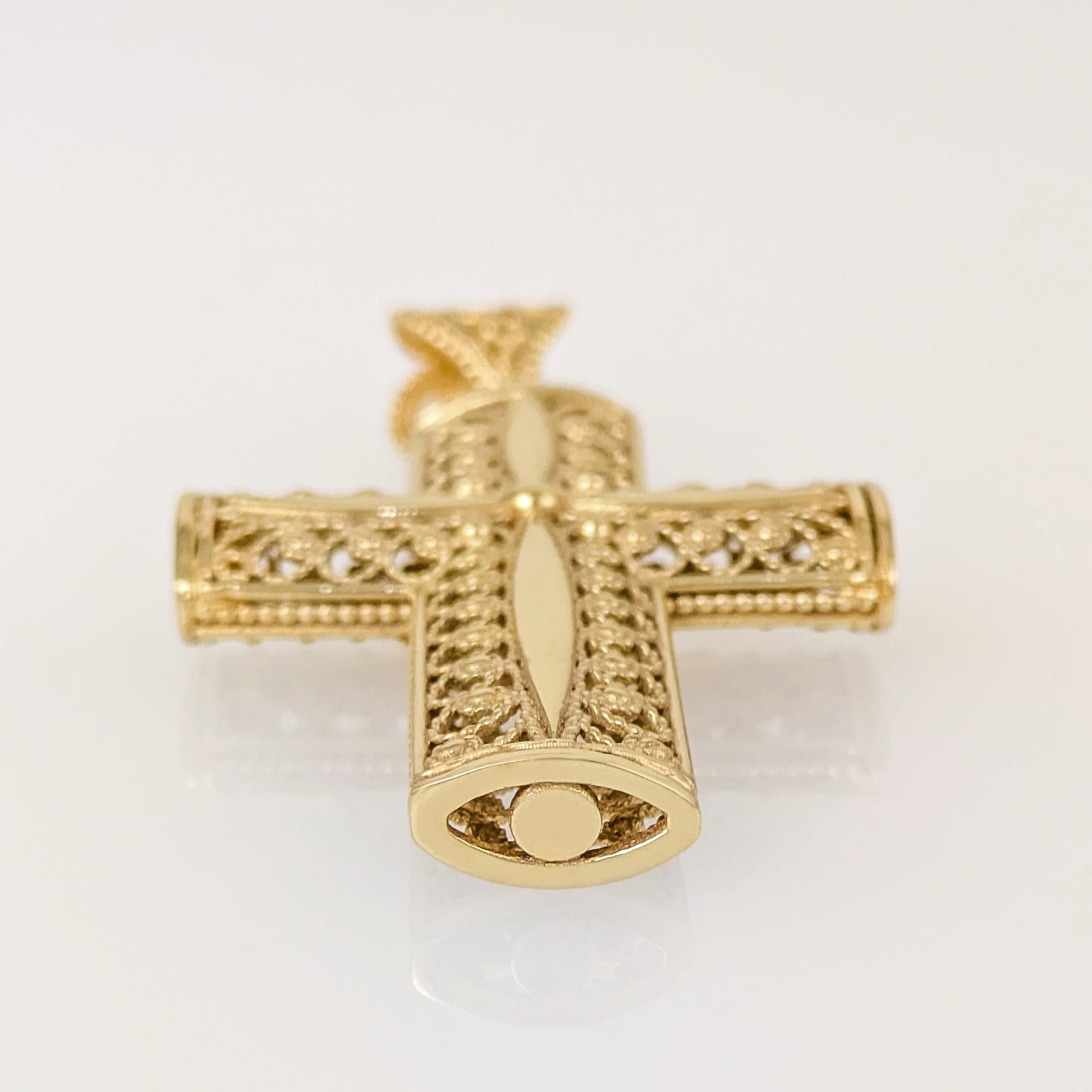 Reversible Scrollwork Filigree Cross Pendant with Dimensional Star Detail