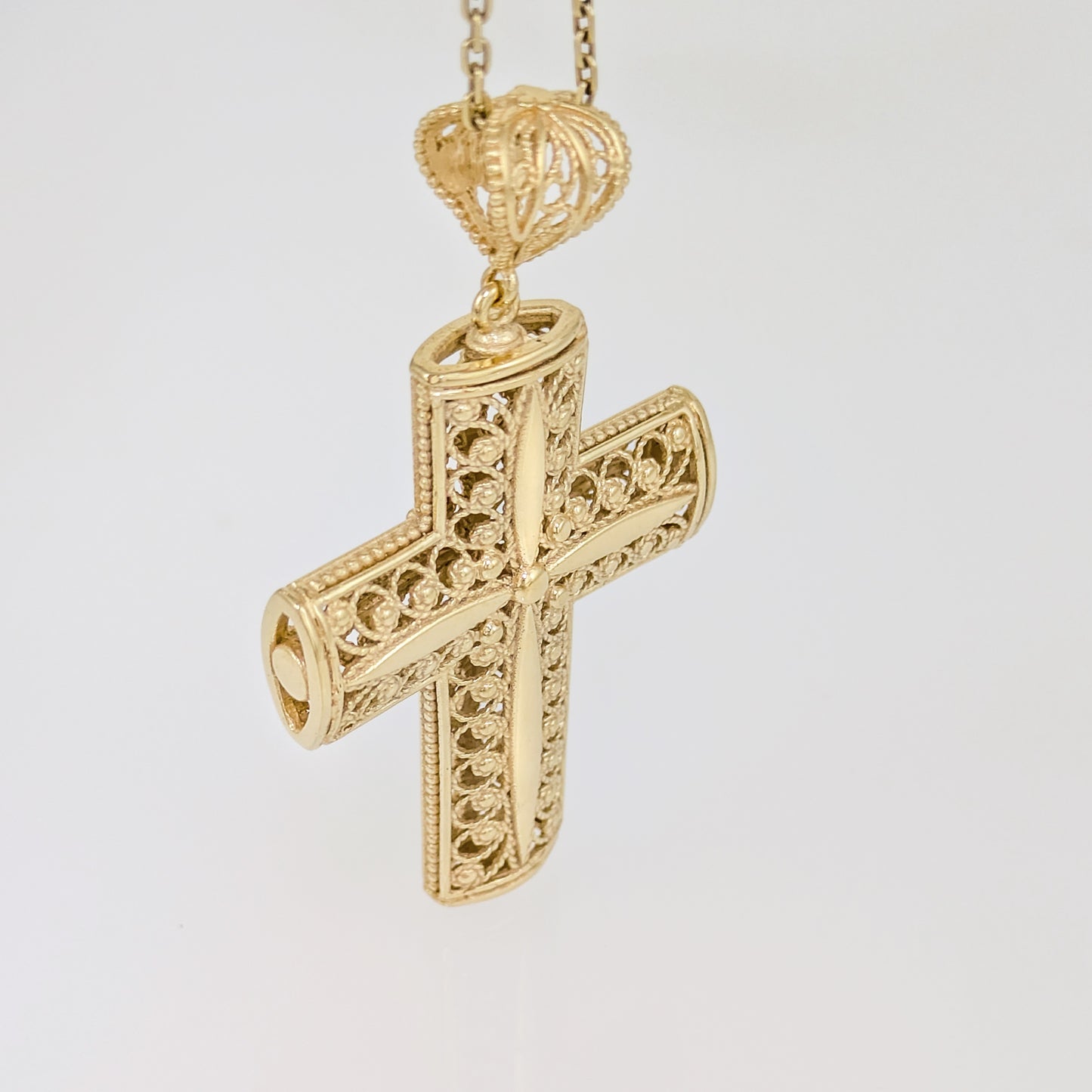 Reversible Scrollwork Filigree Cross Pendant with Dimensional Star Detail