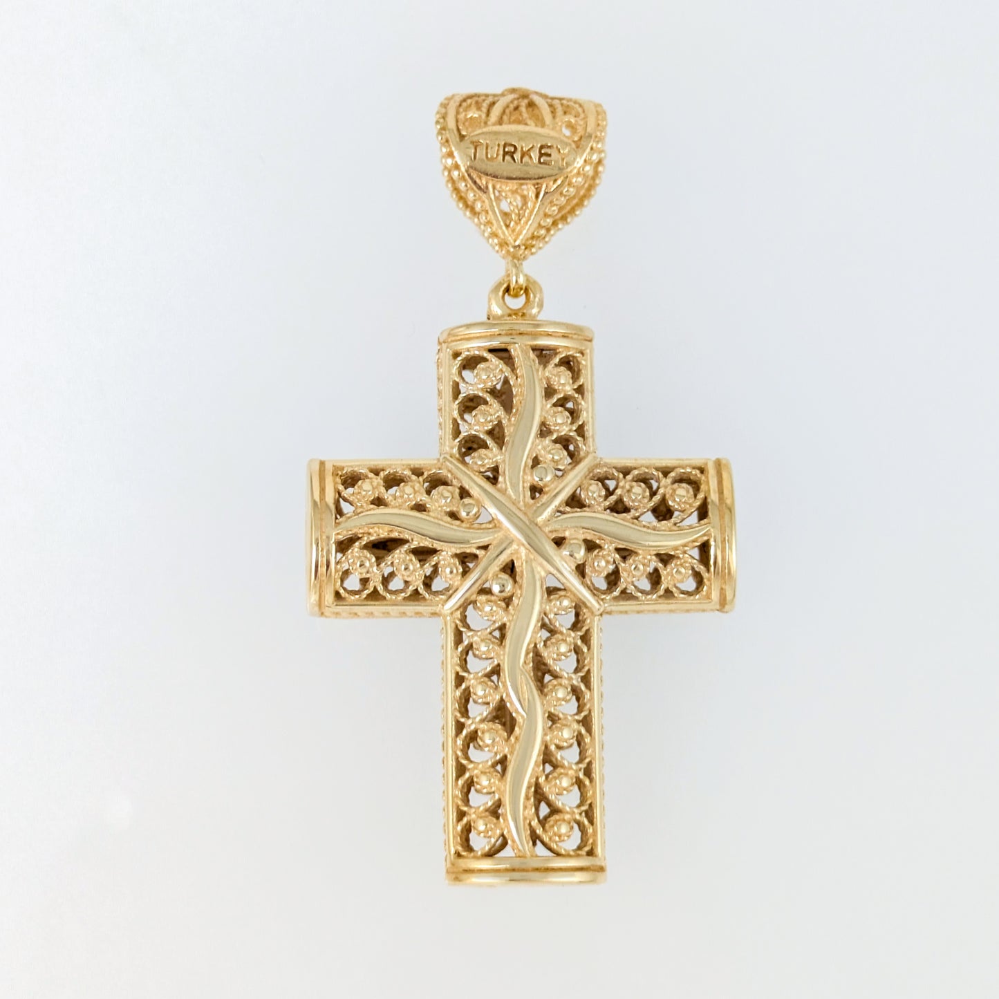 Reversible Scrollwork Cross Pendant with Dual Motif Design