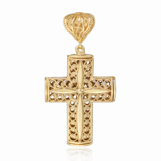 Reversible Scrollwork Cross Pendant with Dual Motif Design