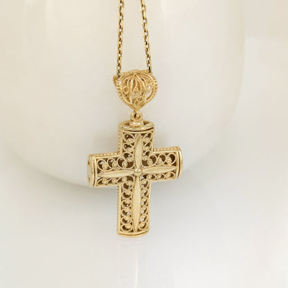 Reversible Scrollwork Cross Pendant with Dual Motif Design