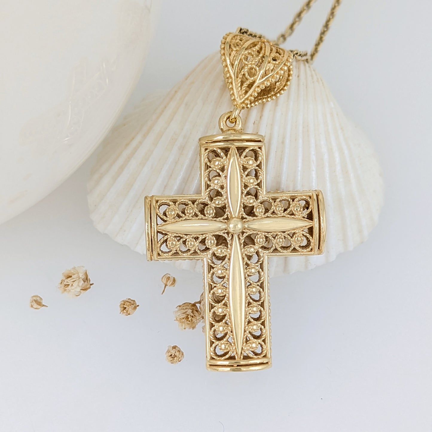 Reversible Scrollwork Cross Pendant with Dual Motif Design
