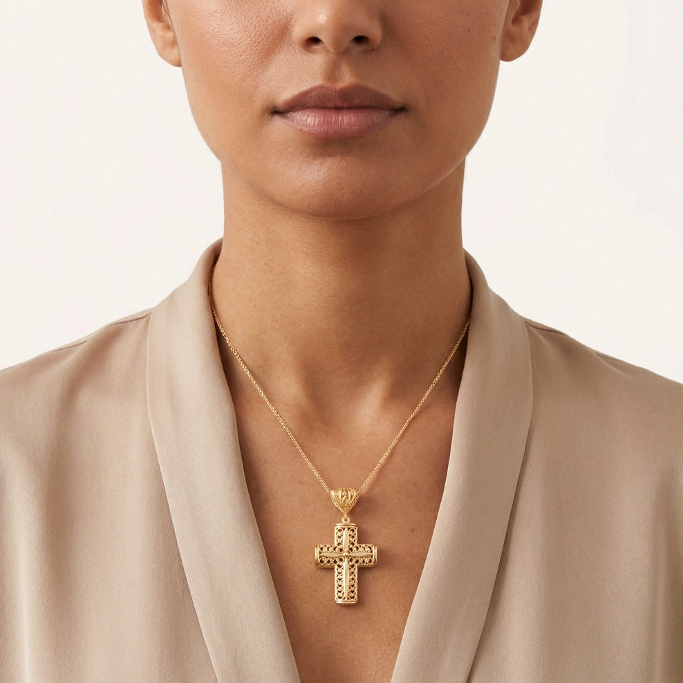 Reversible Scrollwork Cross Pendant with Dual Motif Design
