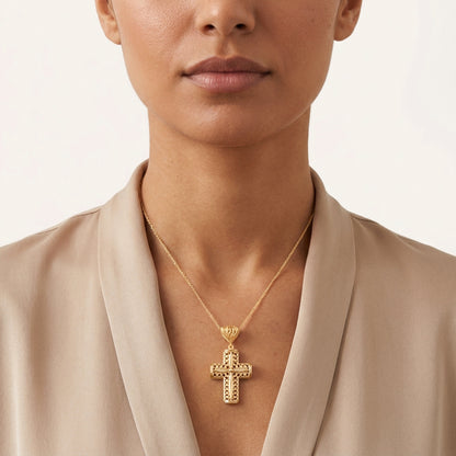 Reversible Scrollwork Cross Pendant with Dual Motif Design
