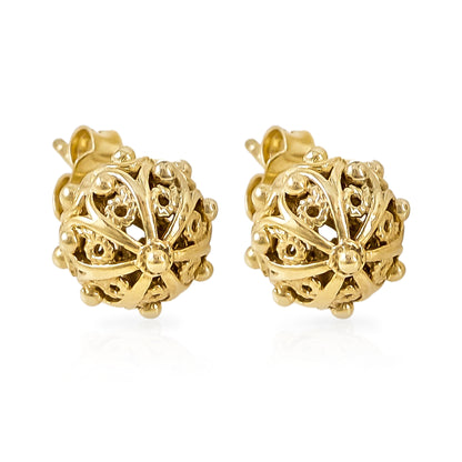 Filigree Sphere Stud Earrings with Floral Filigree Detail and Milgrain