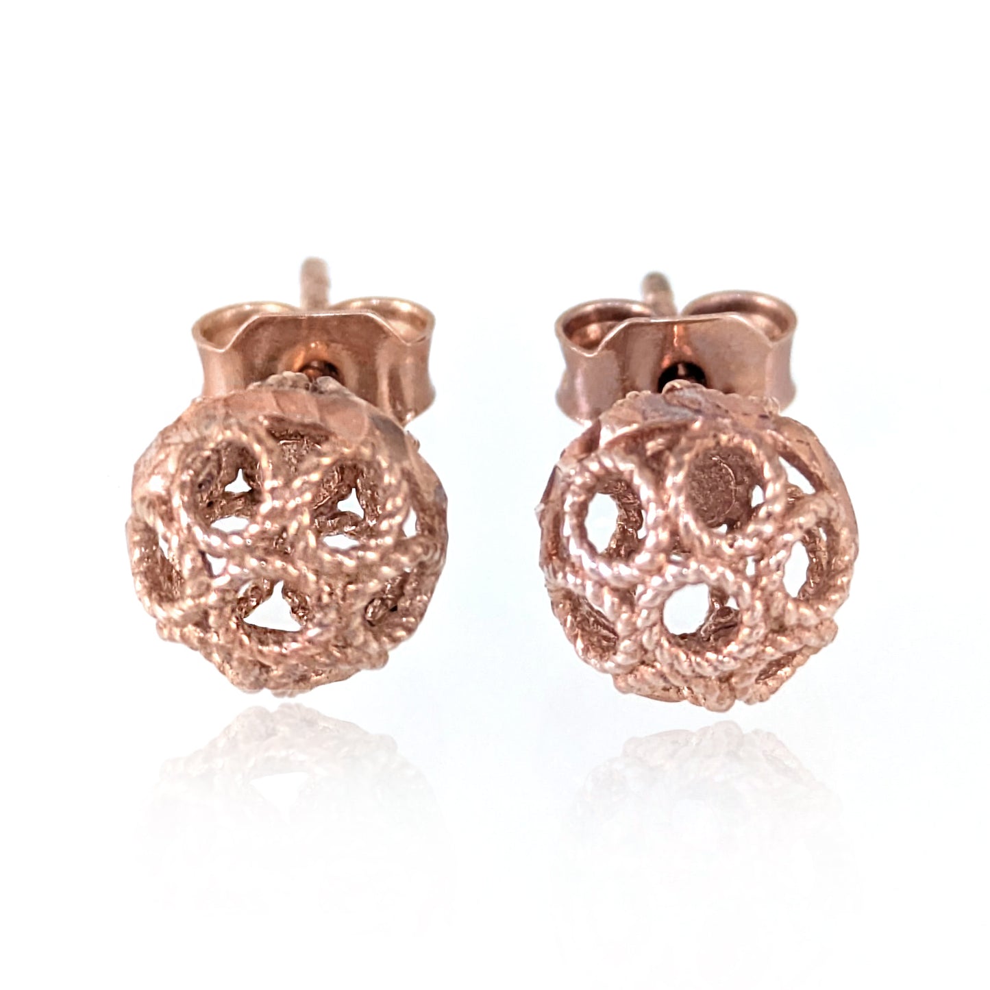 Round Gold Filigree Bead Stud Earrings with Diamond Cut