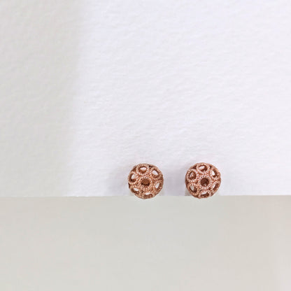 Round Gold Filigree Bead Stud Earrings with Diamond Cut