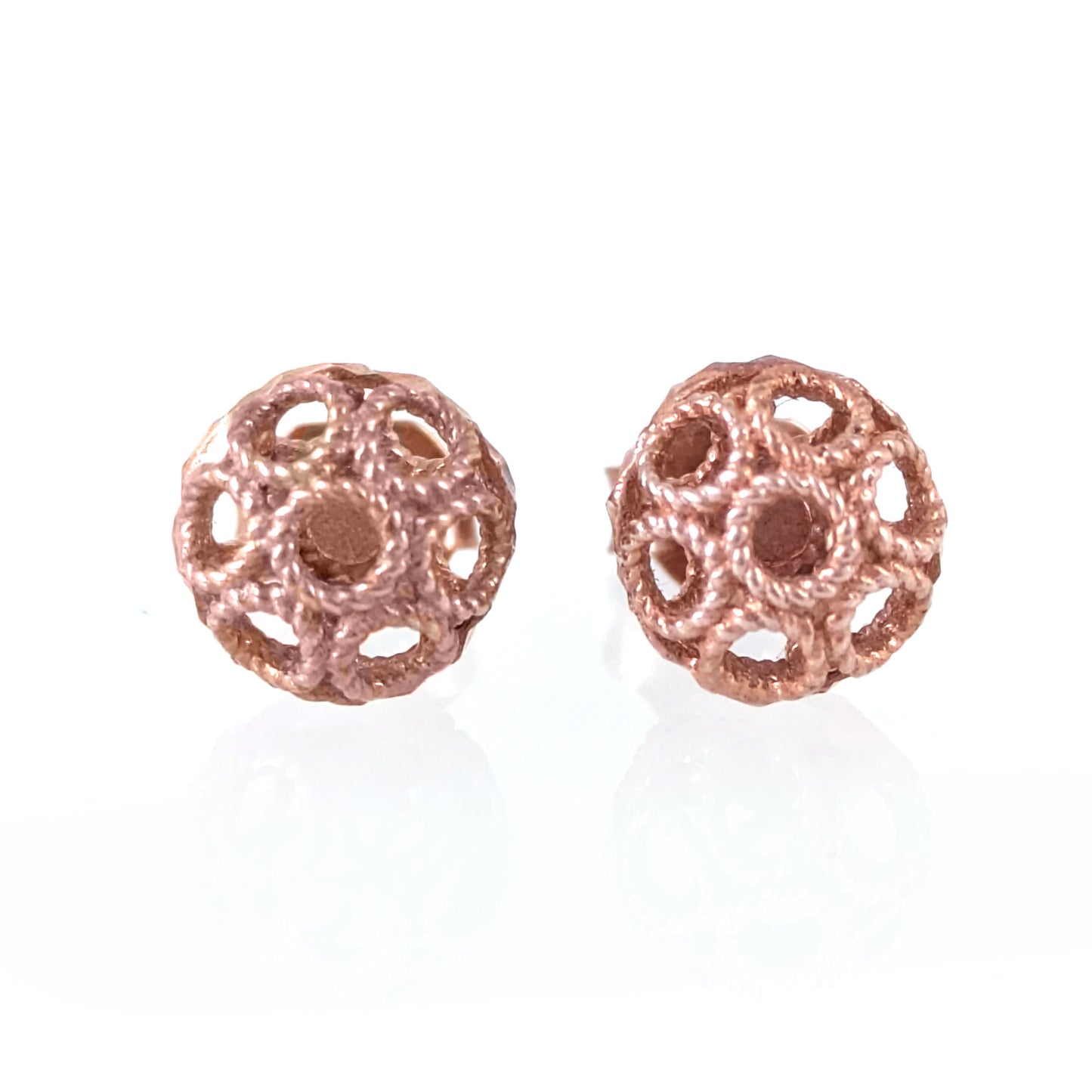 Round Gold Filigree Bead Stud Earrings with Diamond Cut