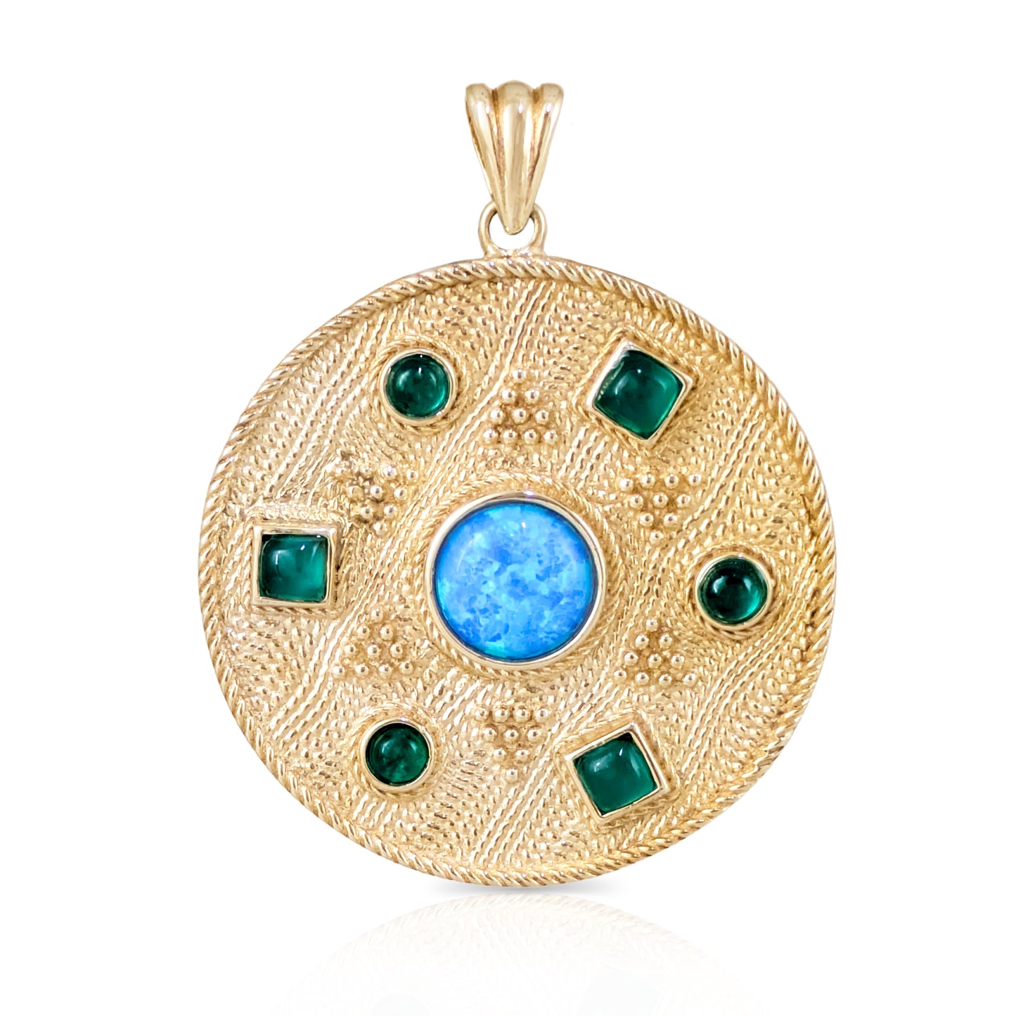 Opal Crystal and Green Agate Round Statement Pendant