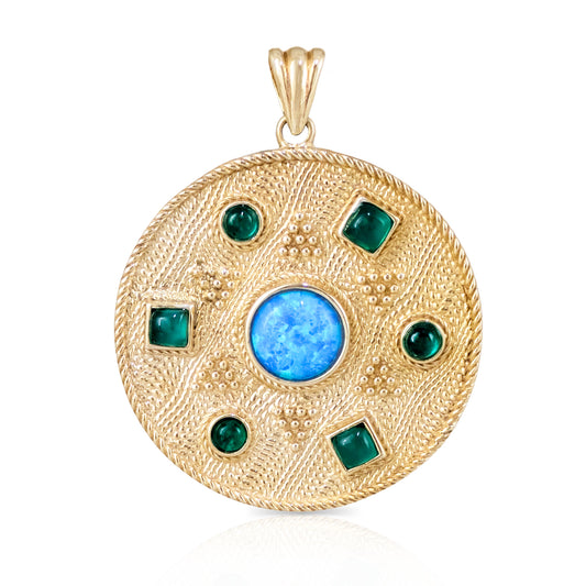 Opal Crystal and Green Agate Round Statement Pendant