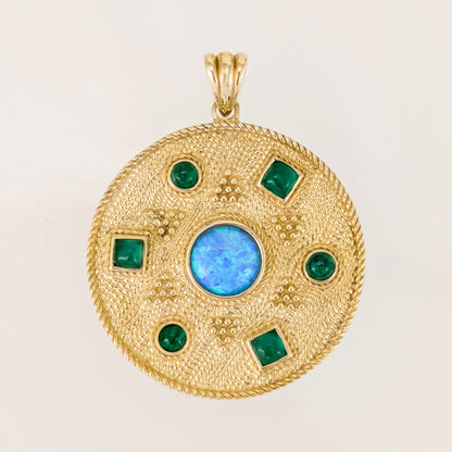 Opal Crystal and Green Agate Round Statement Pendant
