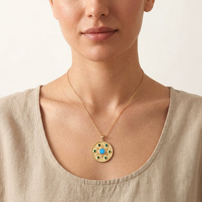 Opal Crystal and Green Agate Round Statement Pendant