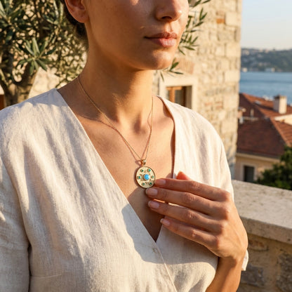 Opal Crystal and Green Agate Round Statement Pendant