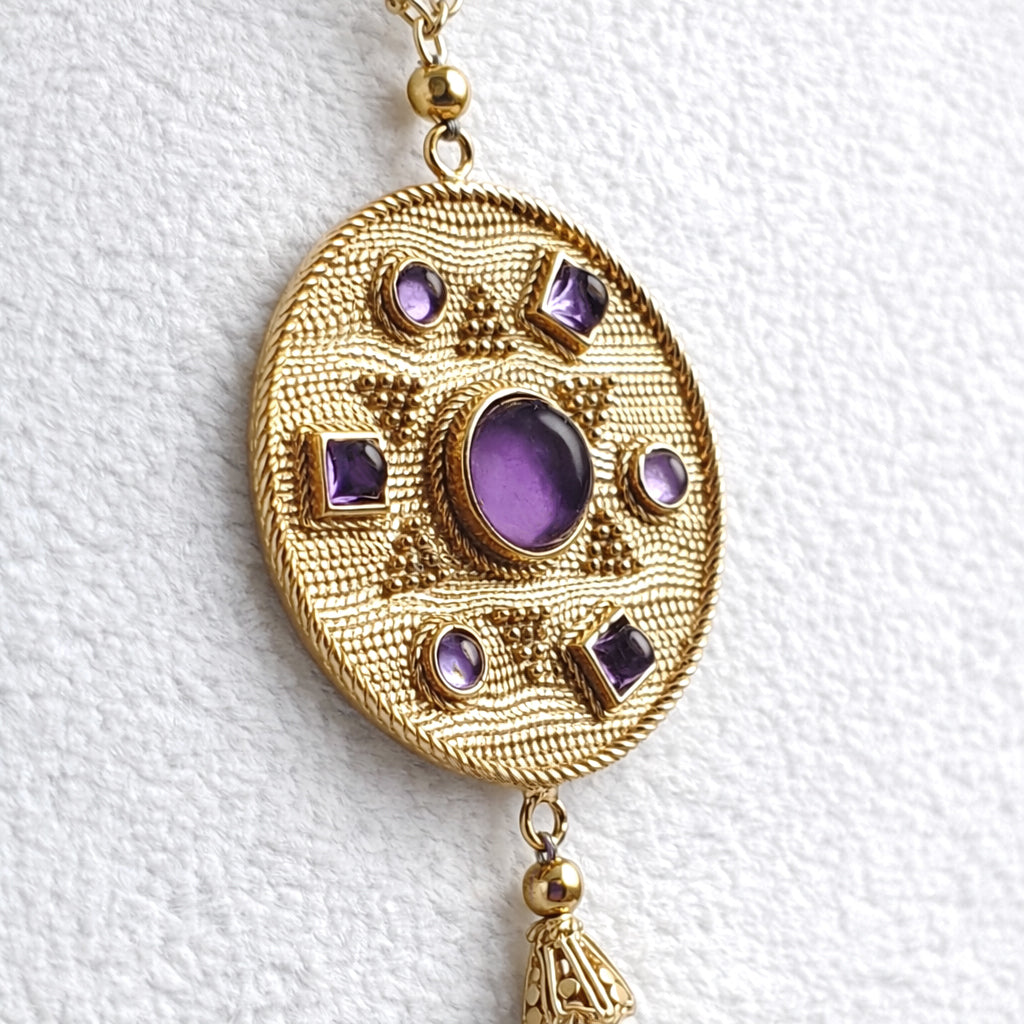 Byzantine Medallion Necklace with Amethyst and Tassel