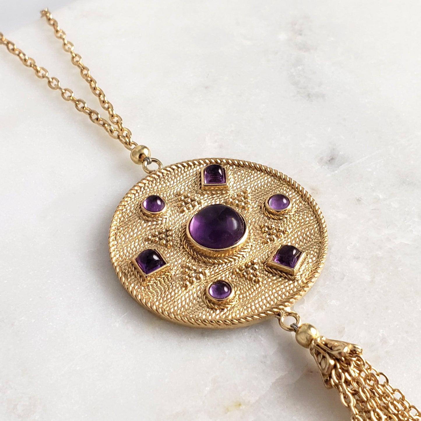 Byzantine Medallion Necklace with Amethyst and Tassel