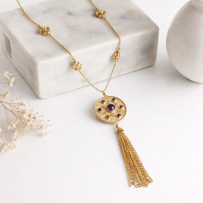 Byzantine Medallion Necklace with Amethyst and Tassel