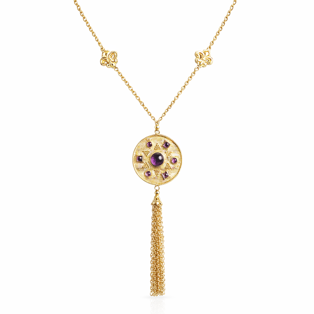Byzantine Medallion Necklace with Amethyst and Tassel