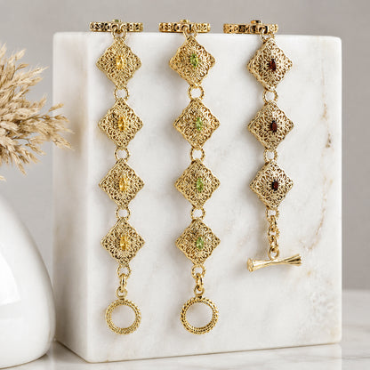 Luxurious Gemstone Panel Toggle Bracelet