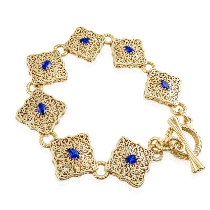 Filigree Link Bracelet with Cobalt Blue Oval Crystals