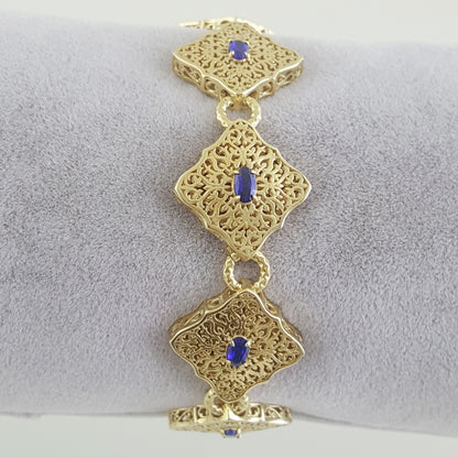 Filigree Link Bracelet with Cobalt Blue Oval Crystals
