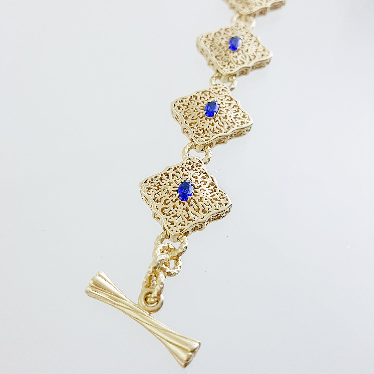 Filigree Link Bracelet with Cobalt Blue Oval Crystals