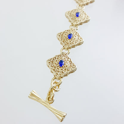Filigree Link Bracelet with Cobalt Blue Oval Crystals