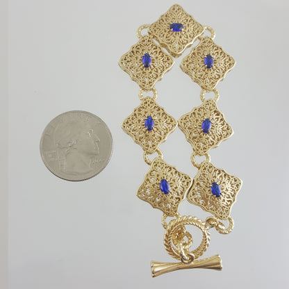 Filigree Link Bracelet with Cobalt Blue Oval Crystals