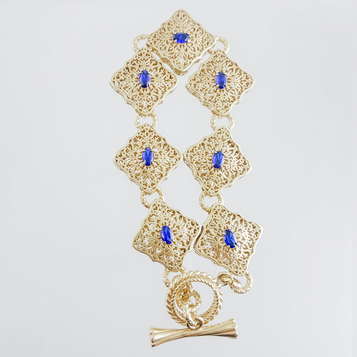 Filigree Link Bracelet with Cobalt Blue Oval Crystals