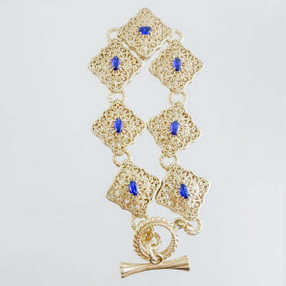 Filigree Link Bracelet with Cobalt Blue Oval Crystals