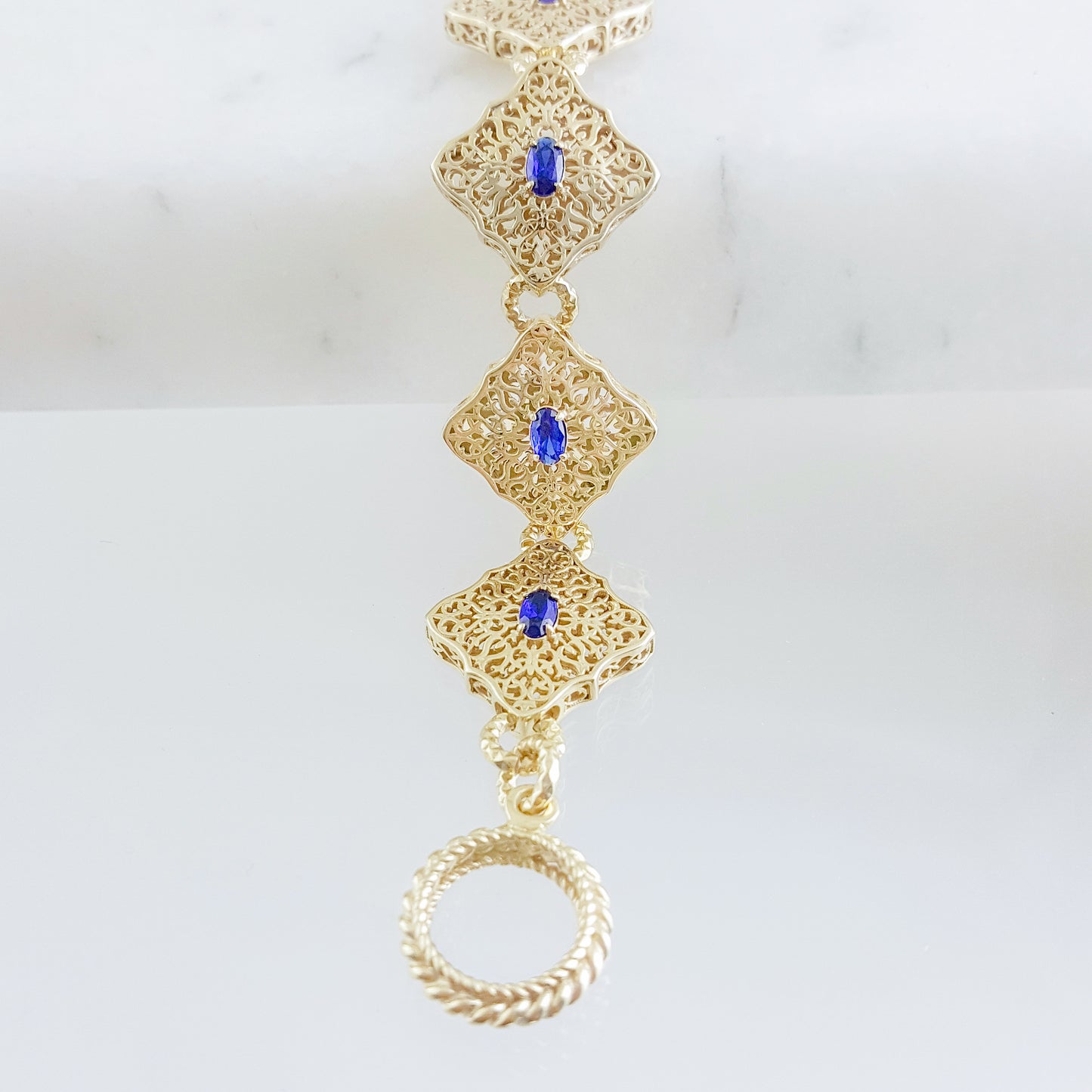Filigree Link Bracelet with Cobalt Blue Oval Crystals