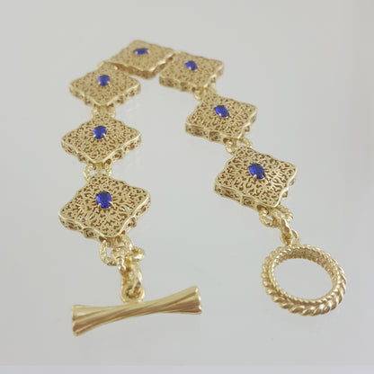 Filigree Link Bracelet with Cobalt Blue Oval Crystals