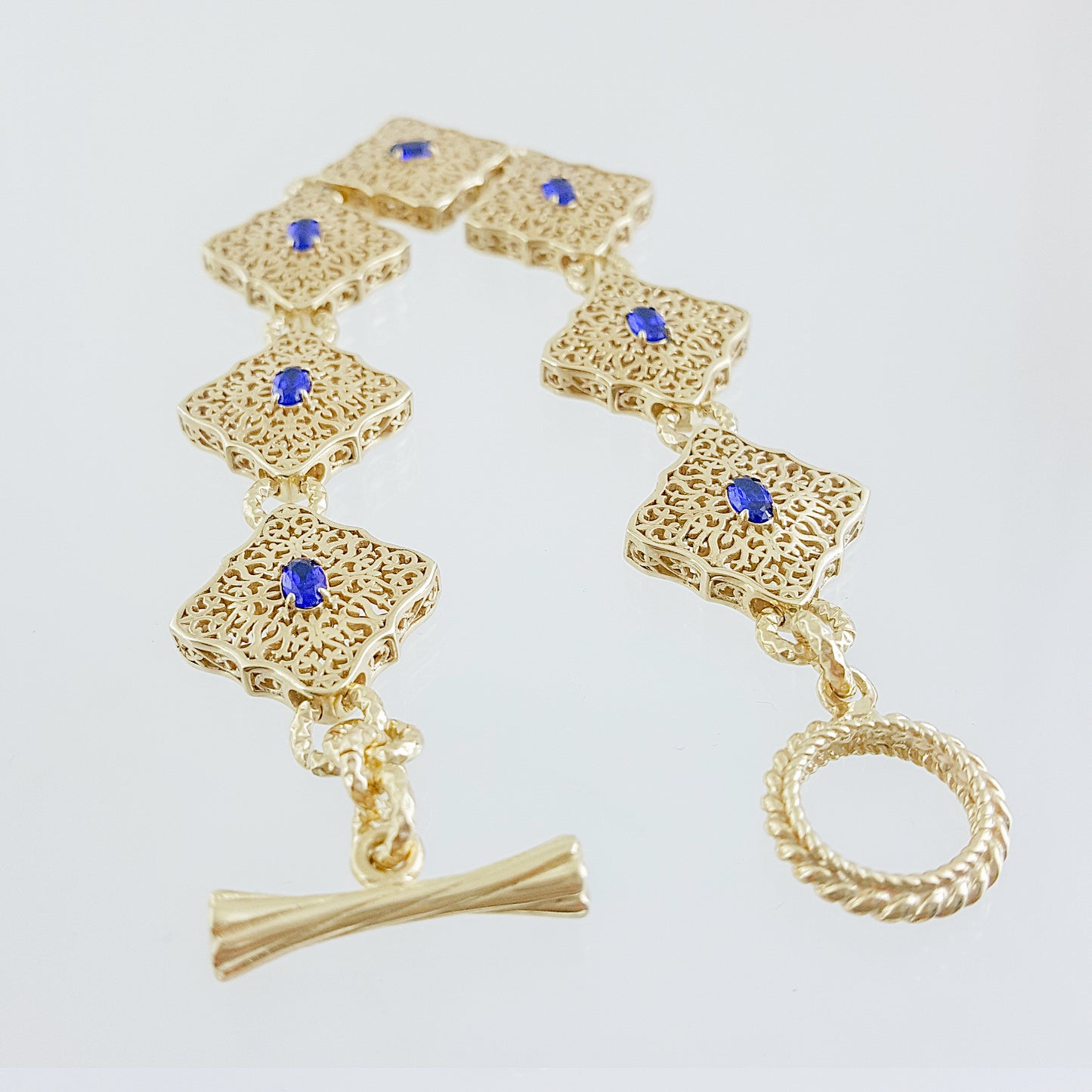 Filigree Link Bracelet with Cobalt Blue Oval Crystals