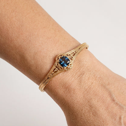 London Blue Topaz Colored Quartz Scrollwork Bangle Bracelet