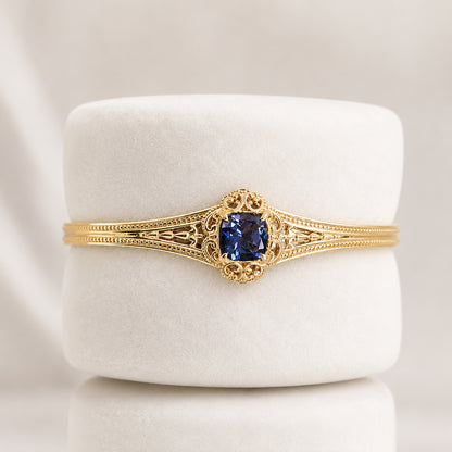 London Blue Topaz Colored Quartz Scrollwork Bangle Bracelet