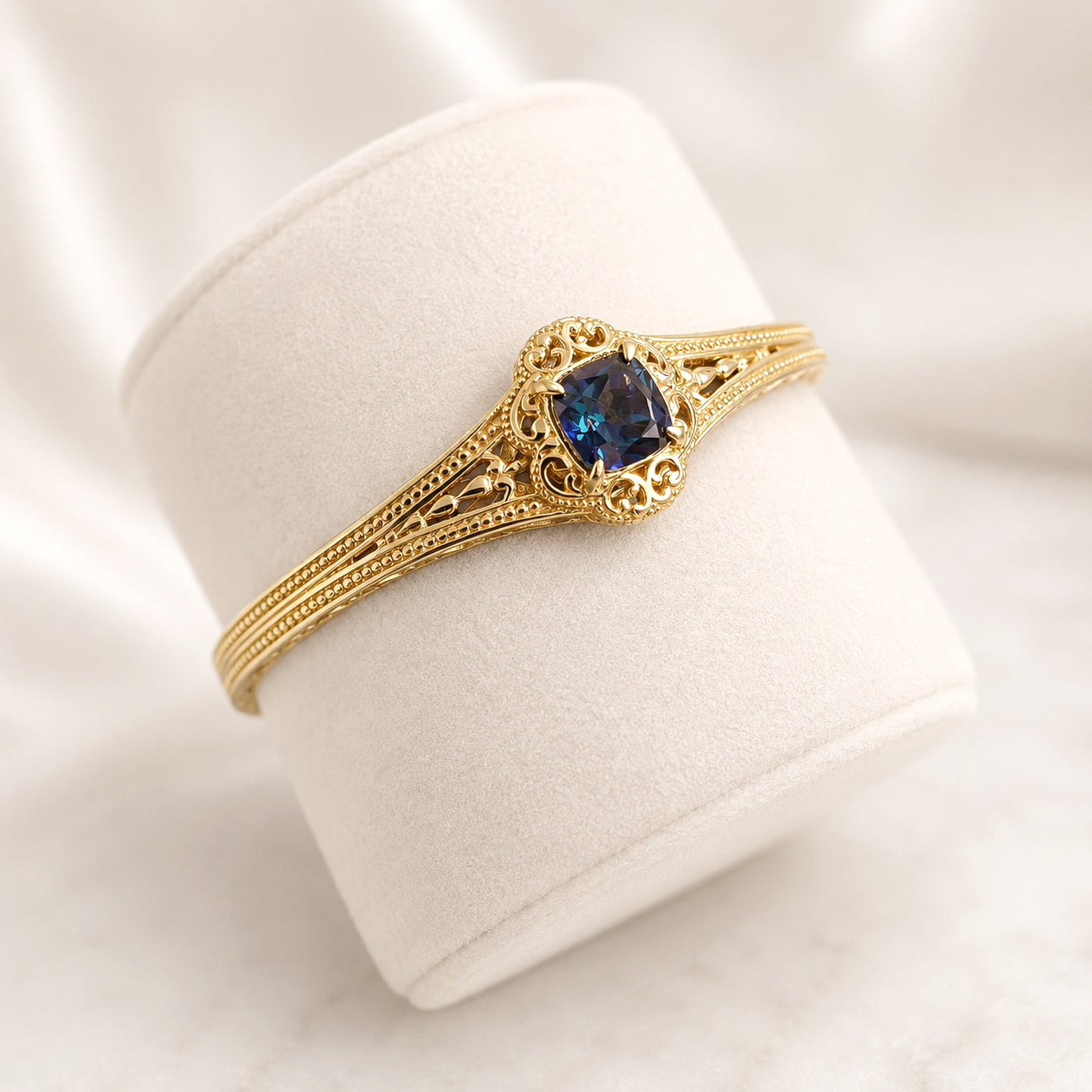 London Blue Topaz Colored Quartz Scrollwork Bangle Bracelet