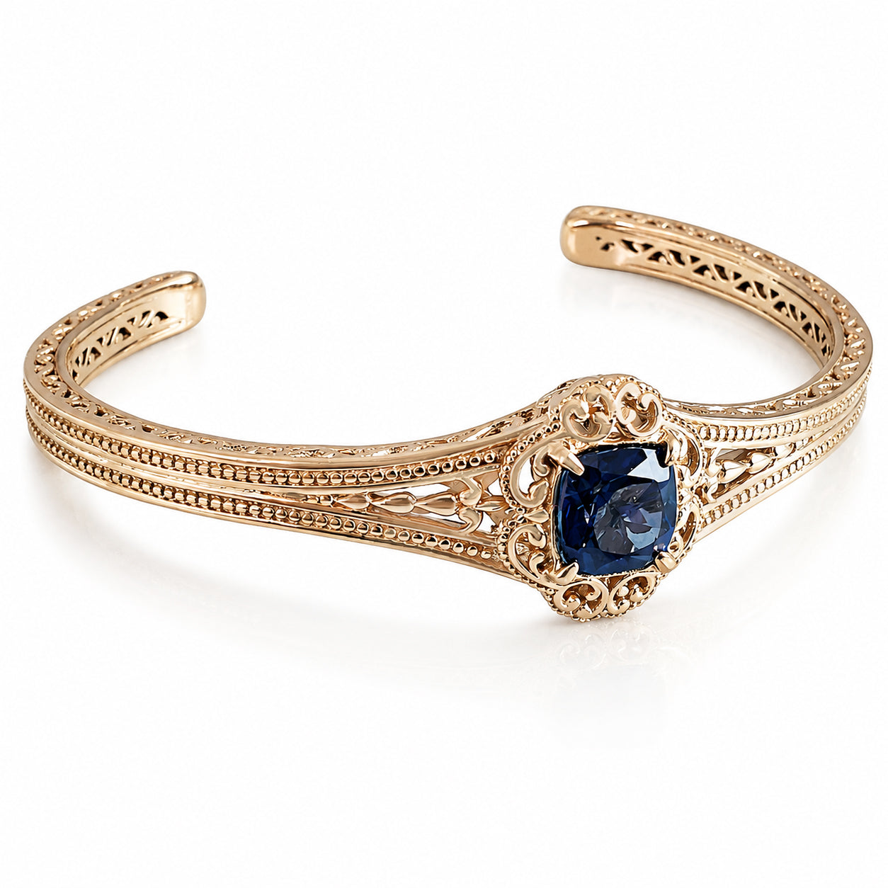 London Blue Topaz Colored Quartz Scrollwork Bangle Bracelet