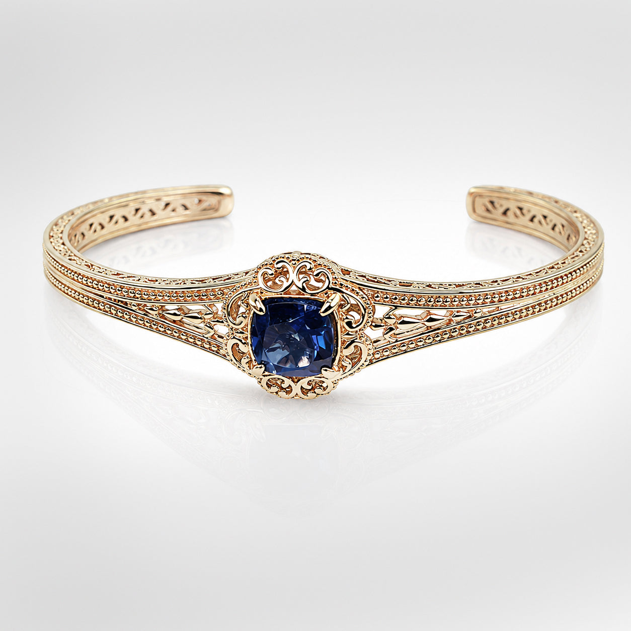London Blue Topaz Colored Quartz Scrollwork Bangle Bracelet