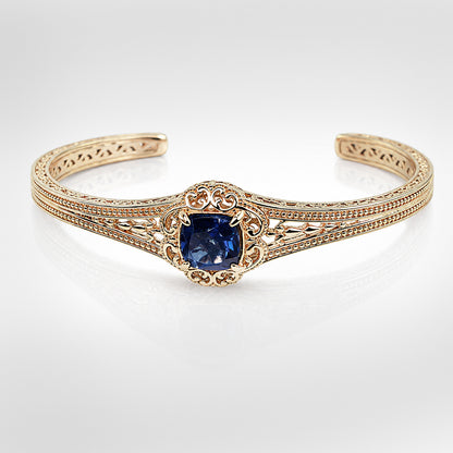 London Blue Topaz Colored Quartz Scrollwork Bangle Bracelet