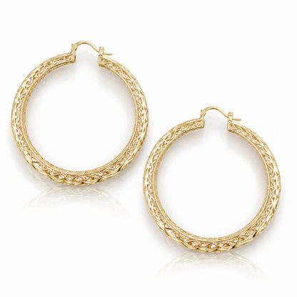 Made to Order Glamorous Scrollwork 14K 18k Real Solid Gold Filigree Hoops - 52mm (2 inches) Inner Diameter