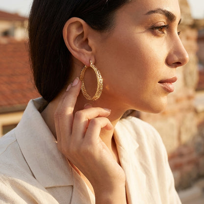Made to Order Glamorous Scrollwork 14K 18k Real Solid Gold Filigree Hoops - 52mm (2 inches) Inner Diameter
