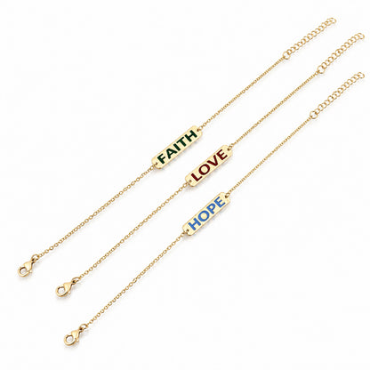 Faith- Love- Hope Enamel Bar Bracelet