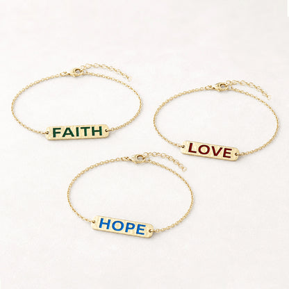Faith- Love- Hope Enamel Bar Bracelet